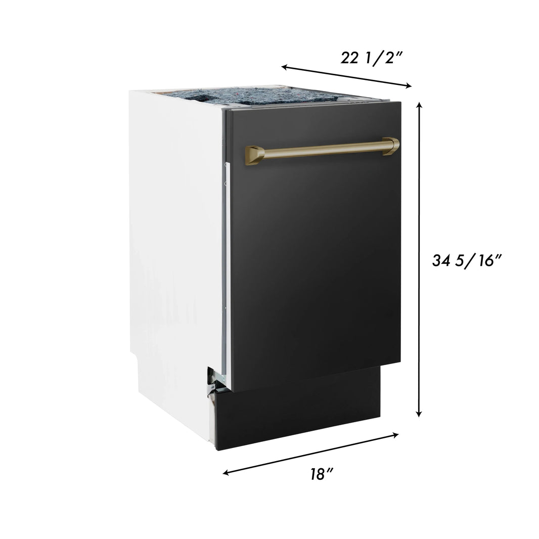 ZLINE 18" Autograph Edition Tall Tub Dishwasher in Black Stainless Steel with Champagne Bronze Handle (DWVZ-BS-18-CB)