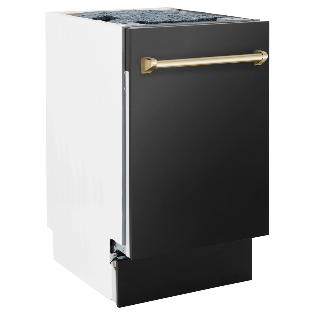 ZLINE 18" Autograph Edition Tall Tub Dishwasher in Black Stainless Steel with Gold Handle (DWVZ-BS-18-G)