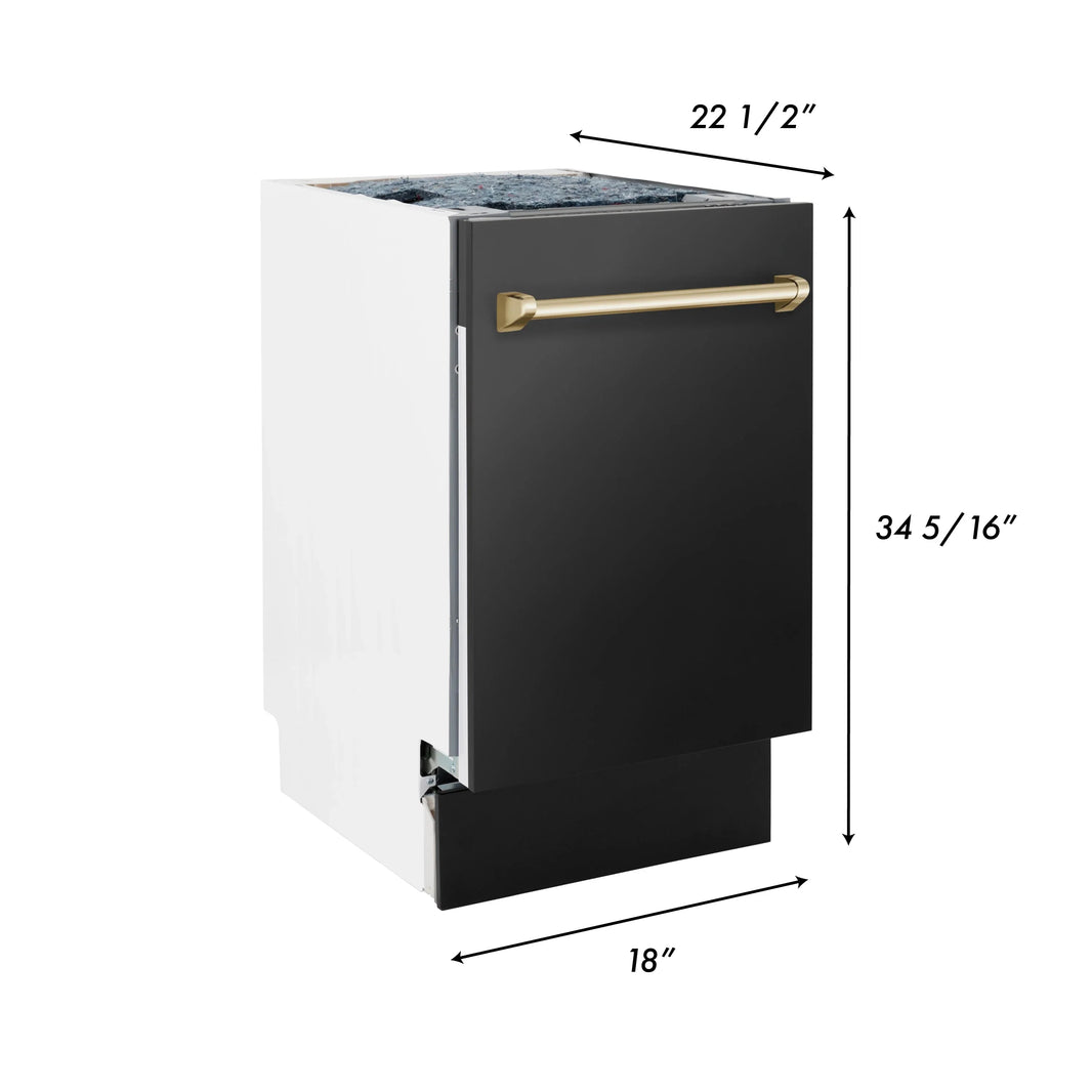 ZLINE 18" Autograph Edition Tall Tub Dishwasher in Black Stainless Steel with Gold Handle (DWVZ-BS-18-G)