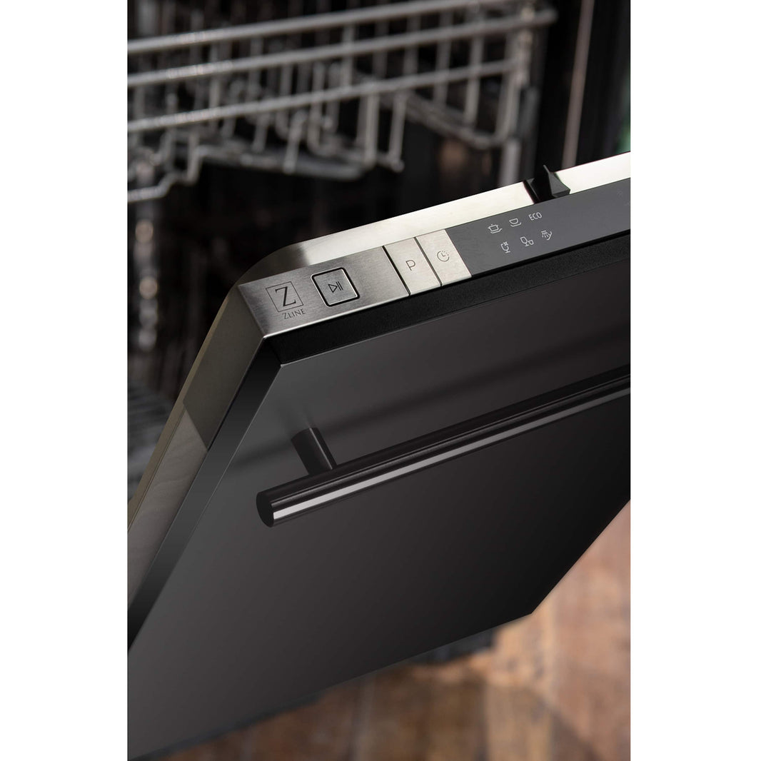 ZLINE 18" Compact Black Stainless Steel Top Control Dishwasher with Stainless Steel Tub and Modern Style Handle, 40dBa (DW-BS-H-18)