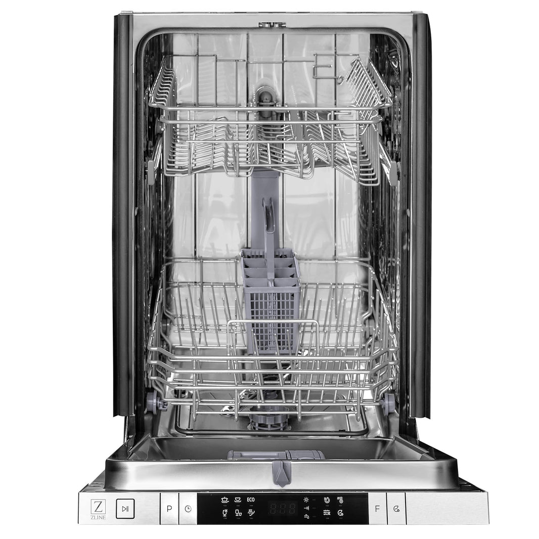 ZLINE 18" Compact Black Stainless Steel Top Control Dishwasher with Stainless Steel Tub and Modern Style Handle, 40dBa (DW-BS-H-18)