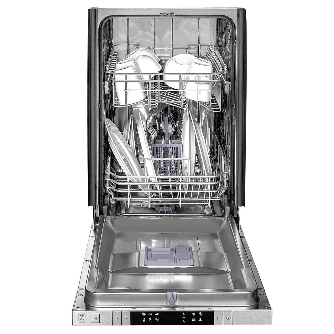 ZLINE 18" Compact Black Stainless Steel Top Control Dishwasher with Stainless Steel Tub and Modern Style Handle, 40dBa (DW-BS-H-18)