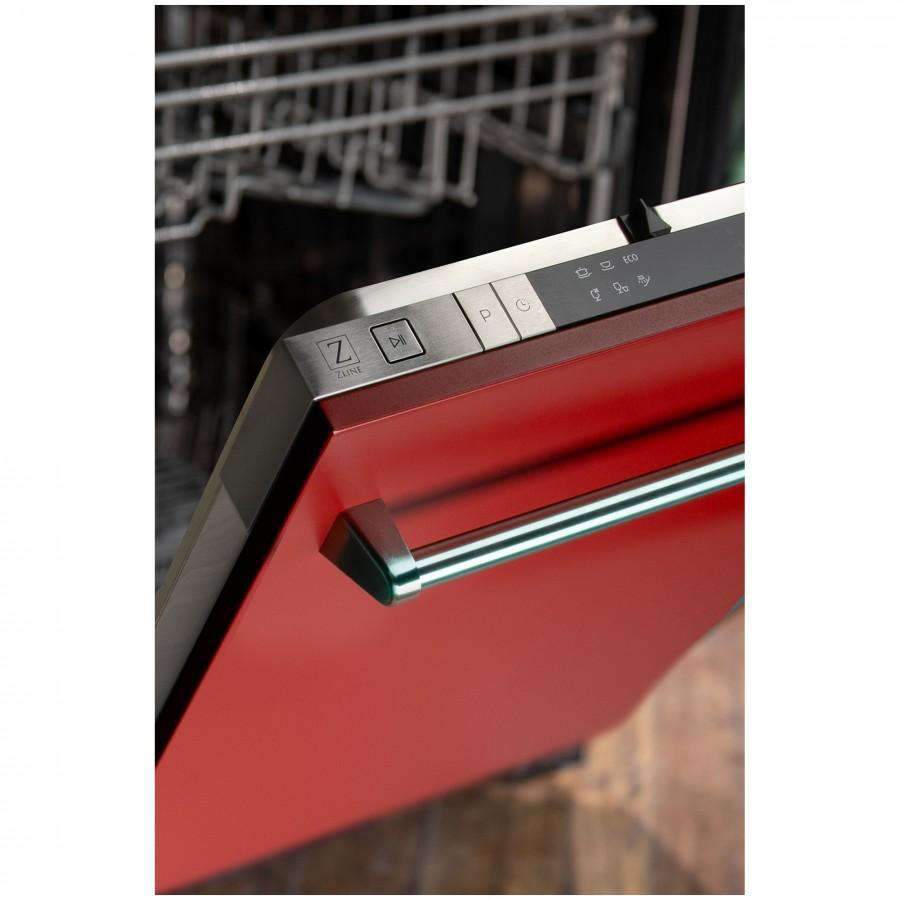 ZLINE 18" Dishwasher in Red Matte with Stainless Steel Tub and Traditional Style Handle (DW-RM-18)