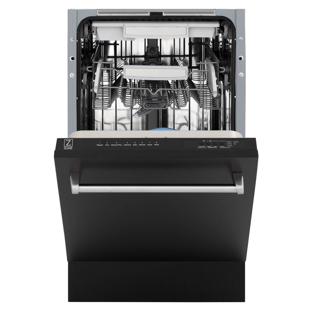 ZLINE 18" Tallac Series 3rd Rack Top Control Dishwasher in Black Matte with Stainless Steel Tub, 51dBa (DWV-BLM-18)