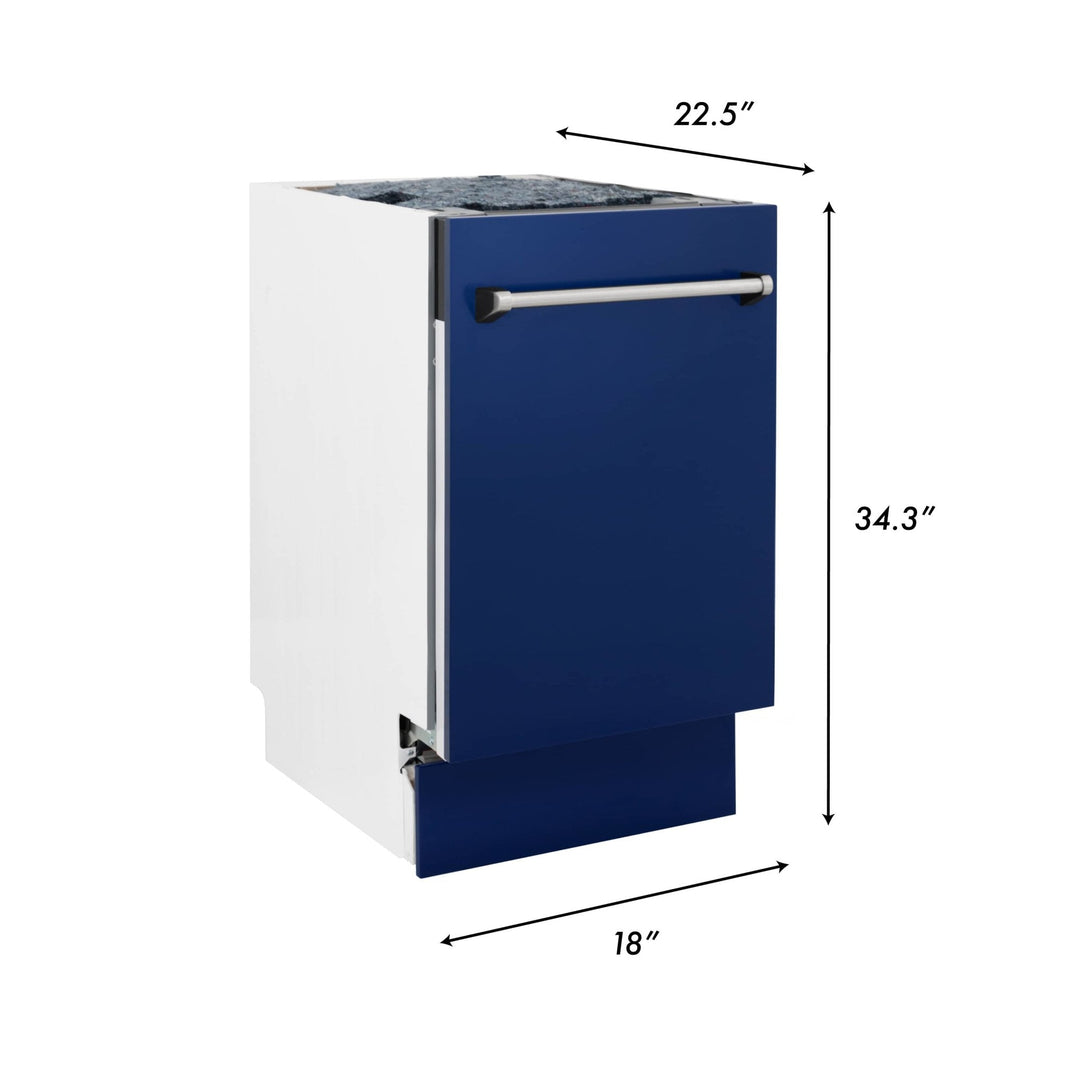 ZLINE 18" Tallac Series 3rd Rack Top Control Dishwasher in Blue Gloss with Stainless Steel Tub, 51dBa (DWV-BG-18)