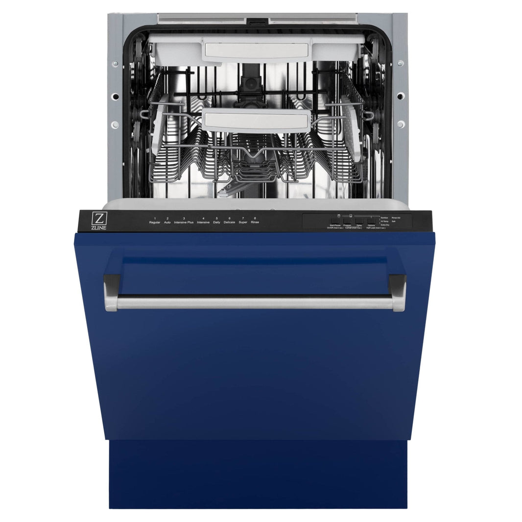 ZLINE 18" Tallac Series 3rd Rack Top Control Dishwasher in Blue Gloss with Stainless Steel Tub, 51dBa (DWV-BG-18)