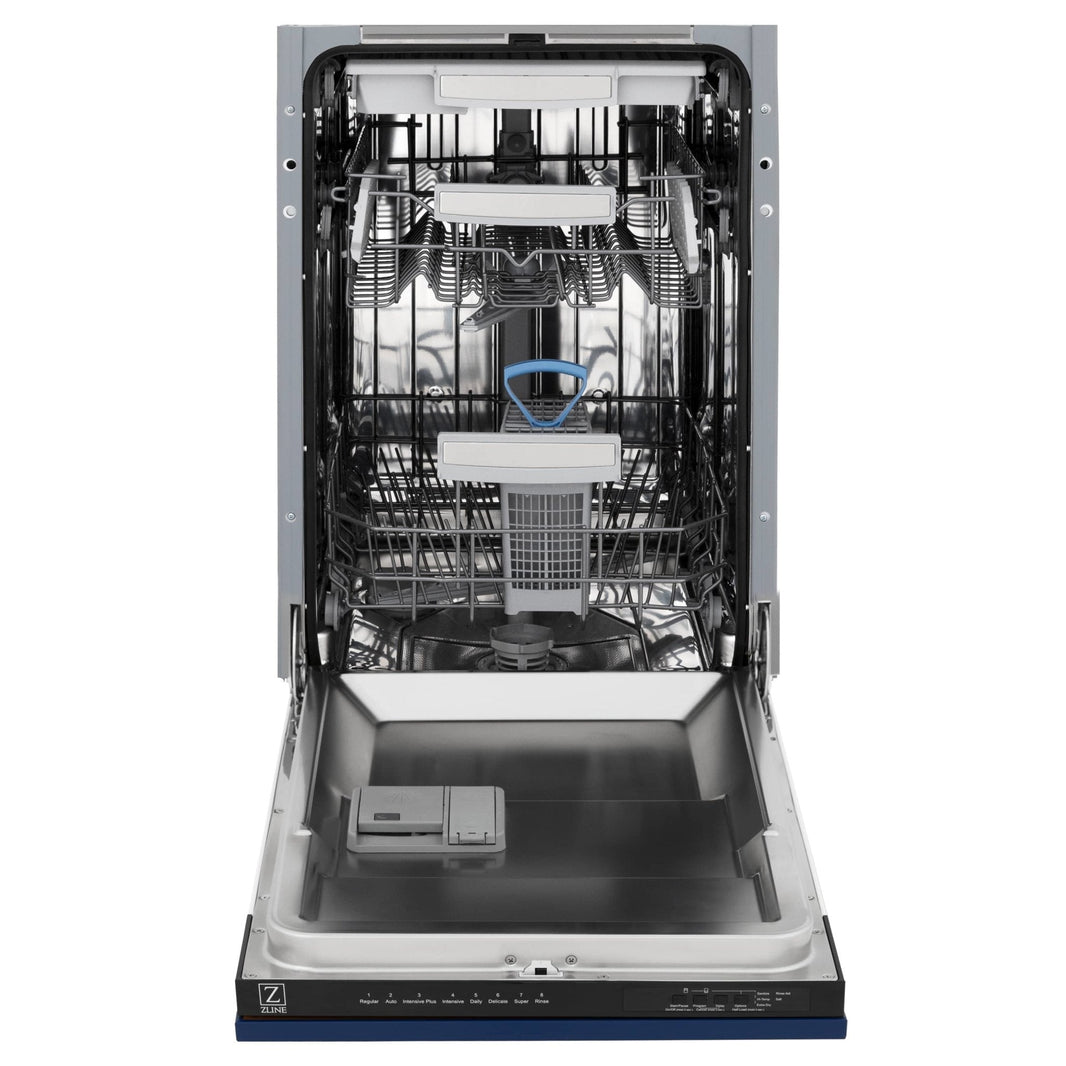 ZLINE 18" Tallac Series 3rd Rack Top Control Dishwasher in Blue Gloss with Stainless Steel Tub, 51dBa (DWV-BG-18)