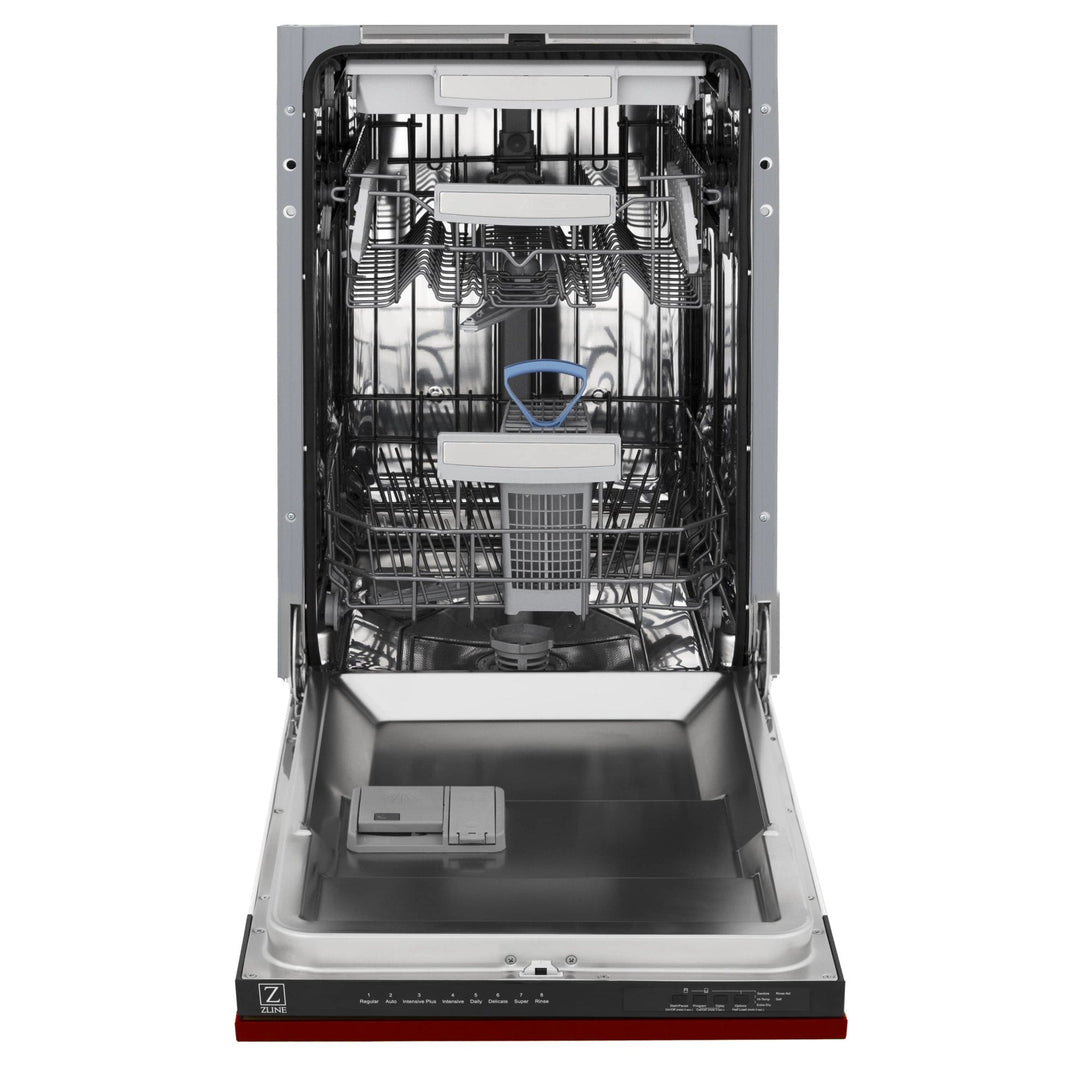 ZLINE 18" Tallac Series 3rd Rack Top Control Dishwasher in Red Gloss with Stainless Steel Tub, 51dBa (DWV-RG-18)