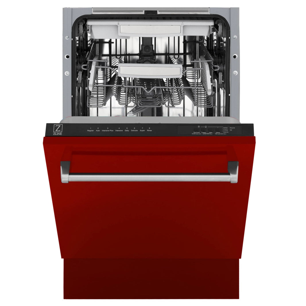 ZLINE 18" Tallac Series 3rd Rack Top Control Dishwasher in Red Gloss with Stainless Steel Tub, 51dBa (DWV-RG-18)