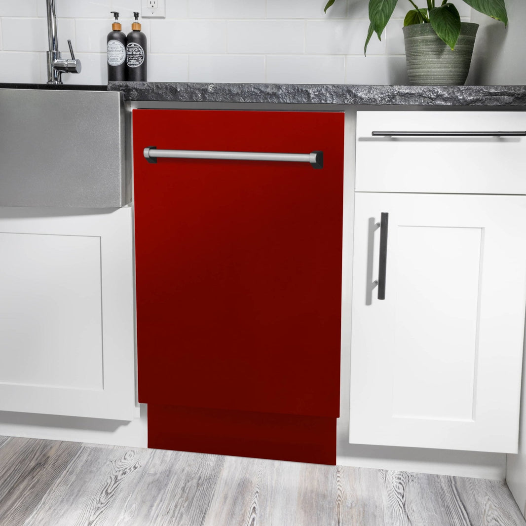 ZLINE 18" Tallac Series 3rd Rack Top Control Dishwasher in Red Gloss with Stainless Steel Tub, 51dBa (DWV-RG-18)