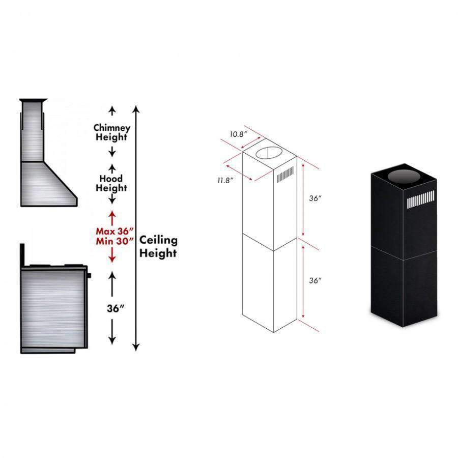 ZLINE 2 - 36-Inch Chimney Extensions for 10' - 12' Ceilings (2PCEXT-BSGL2iN)