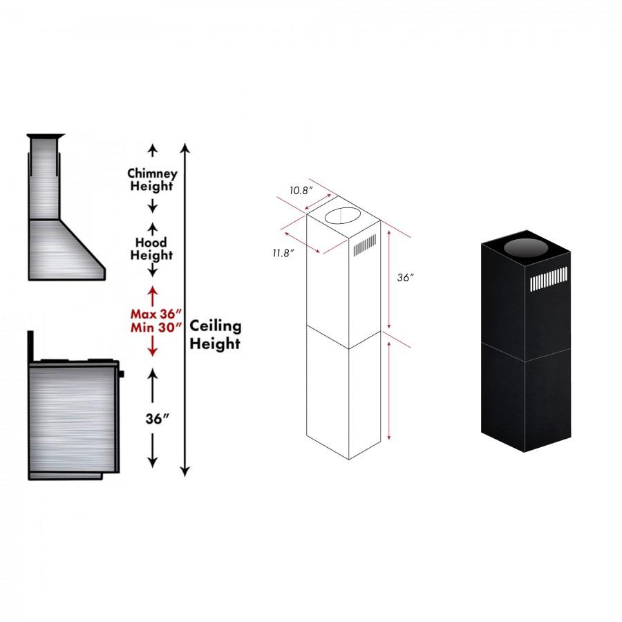 ZLINE 2-36-Inch Chimney Extensions for 10 ft. to 12 ft. Ceilings (2PCEXT-BSKE2iN)