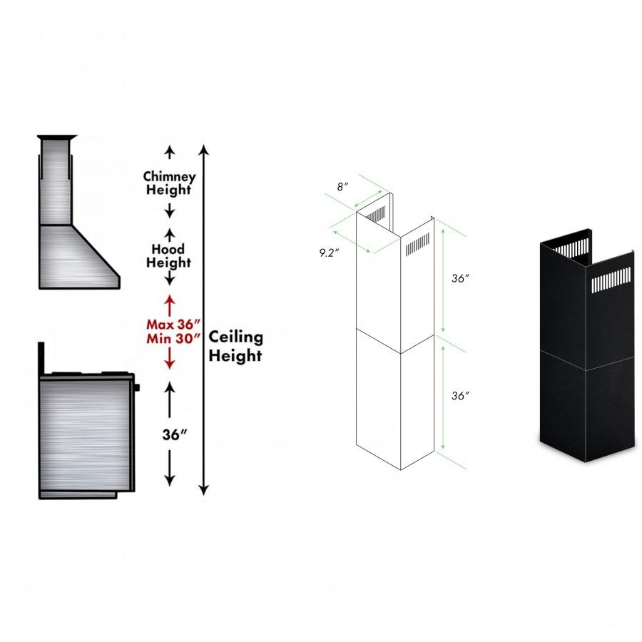 ZLINE 2-36-Inch Chimney Extensions for 10 ft. to 12 ft. Ceilings in Black Stainless (2PCEXT-BSKBN)