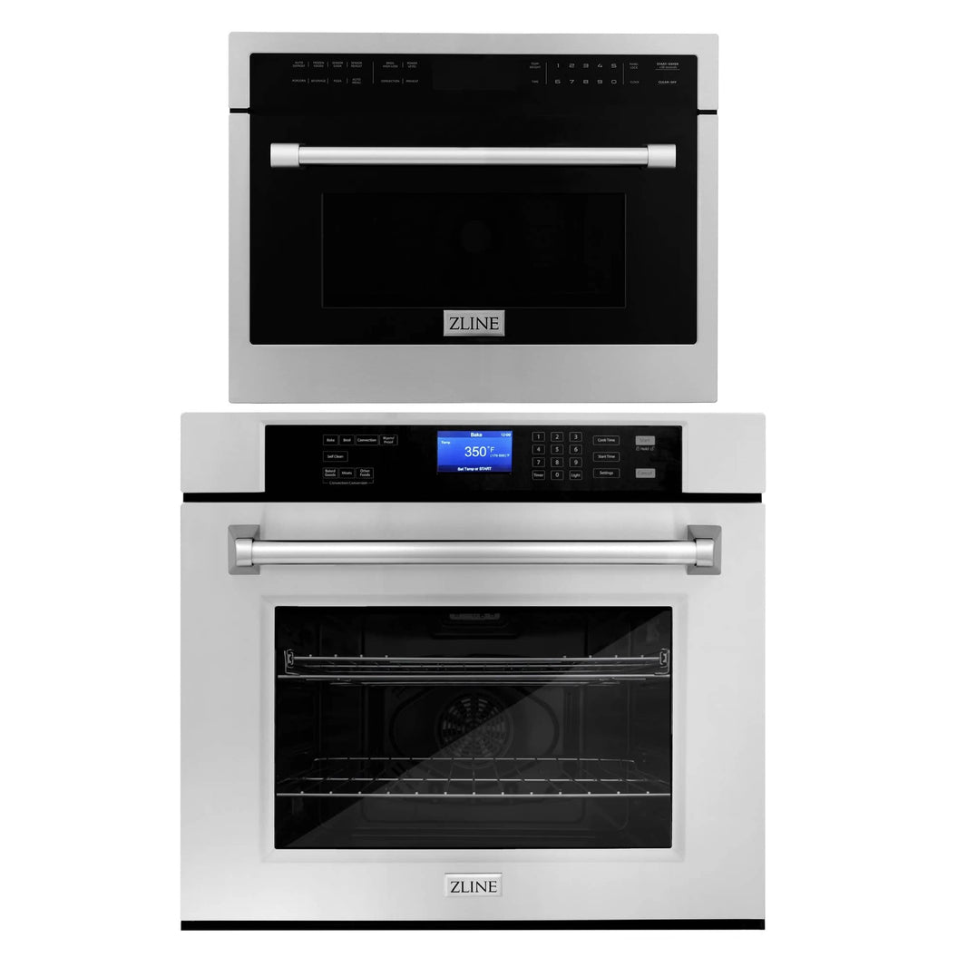 ZLINE 2-Piece Appliance Package - 30-inch Electric Wall Oven with Self-Clean & 24-inch Built-In Microwave Oven in Stainless Steel (2KP-MW24-AWS30)