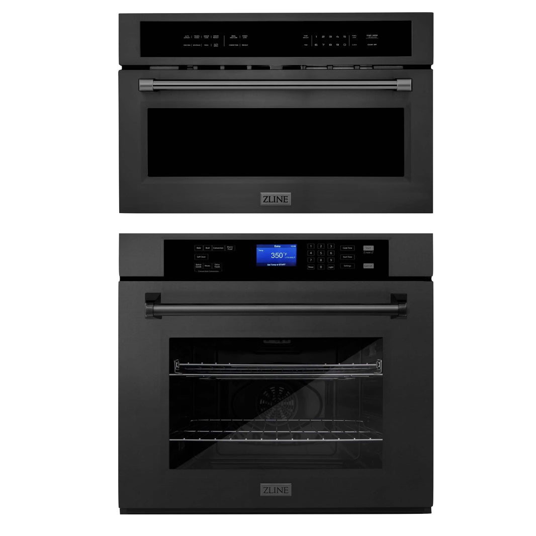 ZLINE 2-Piece Appliance Package - 30-inch Electric Wall Oven with Self-Clean & 30-inch Build-In Microwave Oven in Black Stainless Steel (2KP-MW30-AWS30BS)