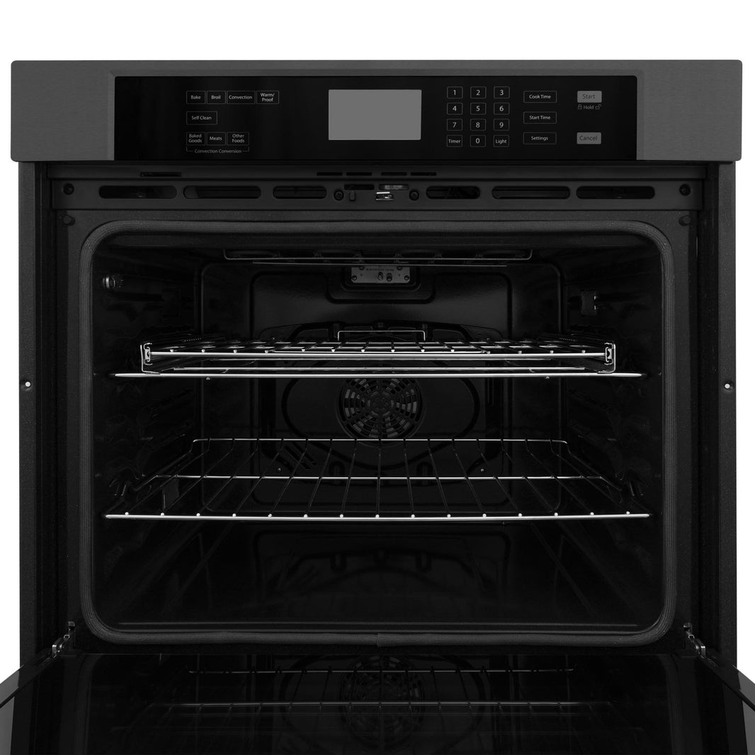 ZLINE 2-Piece Appliance Package - 30-inch Electric Wall Oven with Self-Clean & 30-inch Build-In Microwave Oven in Black Stainless Steel (2KP-MW30-AWS30BS)