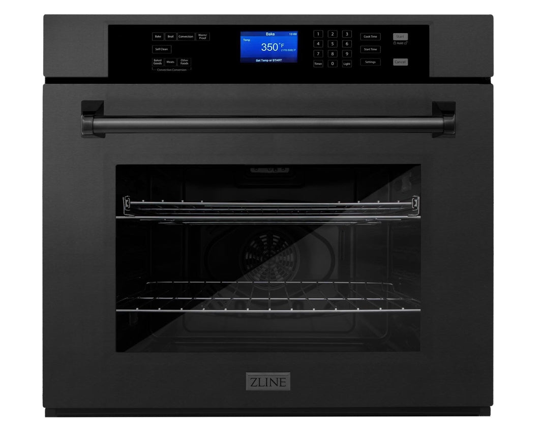 ZLINE 2-Piece Appliance Package - 30-inch Electric Wall Oven with Self-Clean & 30-inch Build-In Microwave Oven in Black Stainless Steel (2KP-MW30-AWS30BS)