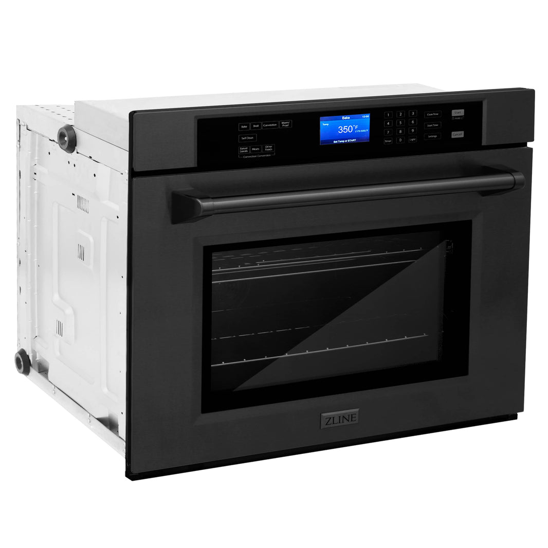 ZLINE 2-Piece Appliance Package - 30-inch Electric Wall Oven with Self-Clean & 30-inch Build-In Microwave Oven in Black Stainless Steel (2KP-MW30-AWS30BS)