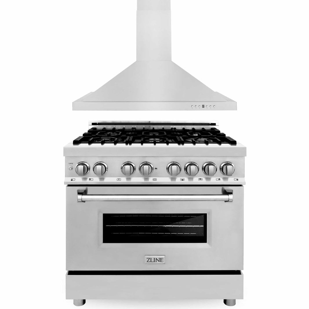 ZLINE 2-Piece Appliance Package - 36-inch Dual Fuel Range & Premium Hood Combo (2KP-RARH36)