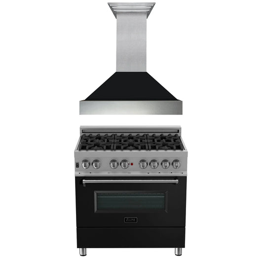 ZLINE 2-Piece Appliance Package - 36-inch Dual Fuel Range & Premium Range Hood in DuraSnow Stainless Steel with Black Matte (2KP-RASBLMRH36)