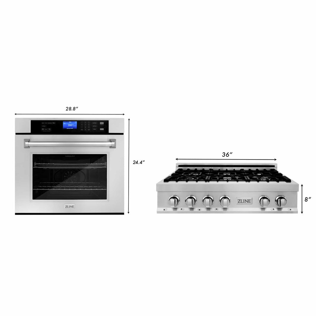 ZLINE 2-Piece Appliance Package - 36-inch Rangetop & 30-inch Wall Oven in Stainless Steel (2KP-RTAWS36)