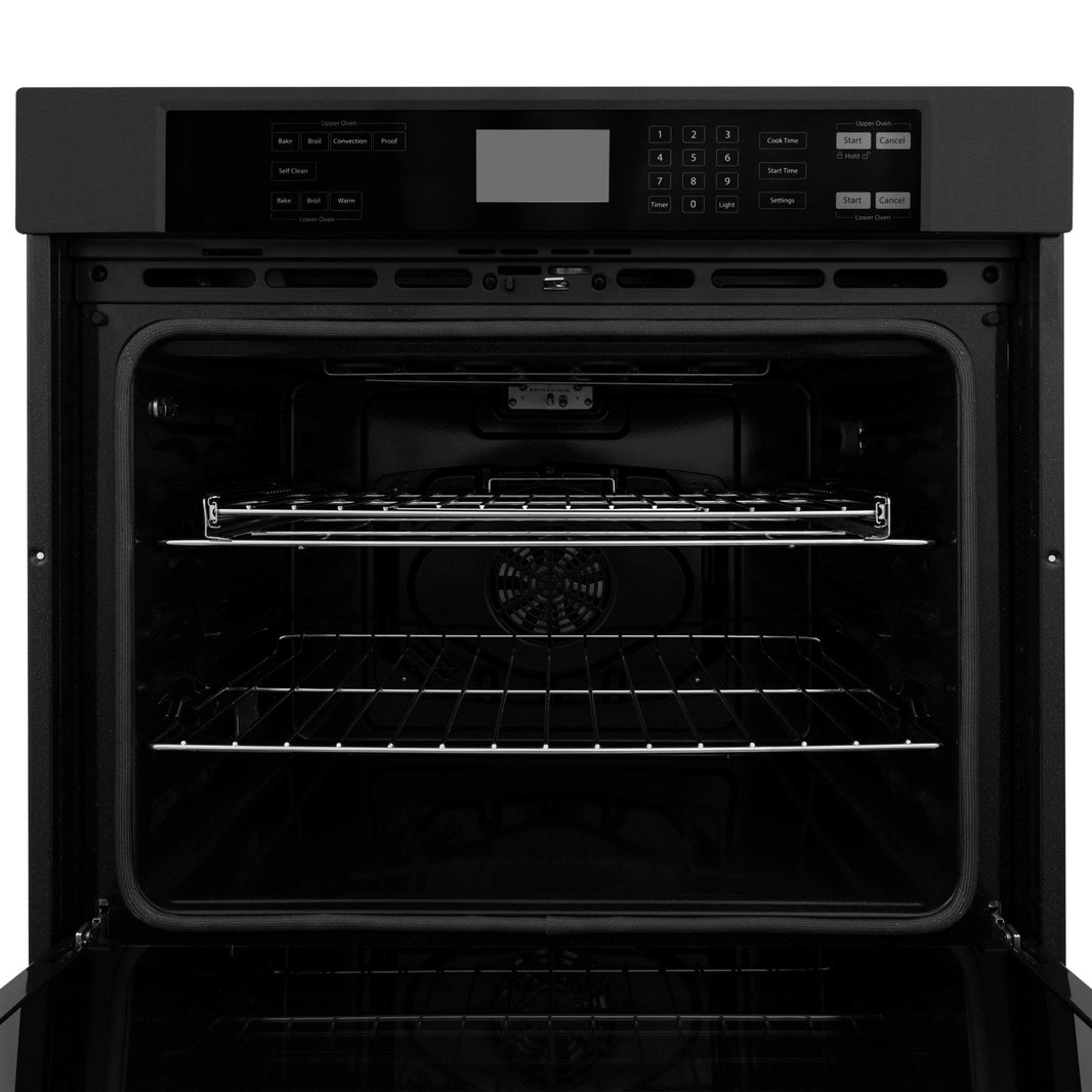 ZLINE 2-Piece Appliance Package - 36-inch Rangetop with Brass Burners and 30-inch Double Wall Oven in Black Stainless Steel (2KP-RTBAWD36)