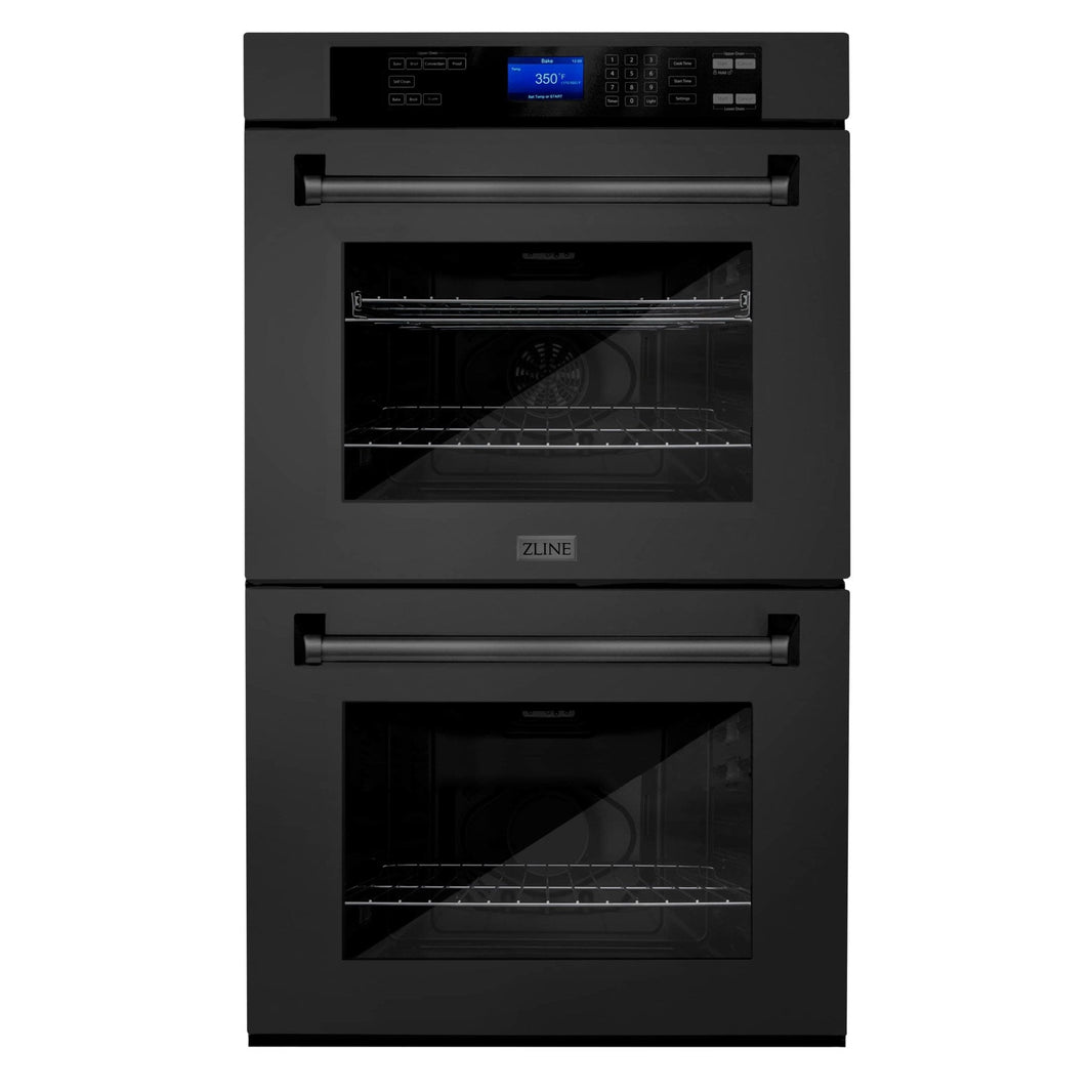 ZLINE 2-Piece Appliance Package - 36-inch Rangetop with Brass Burners and 30-inch Double Wall Oven in Black Stainless Steel (2KP-RTBAWD36)