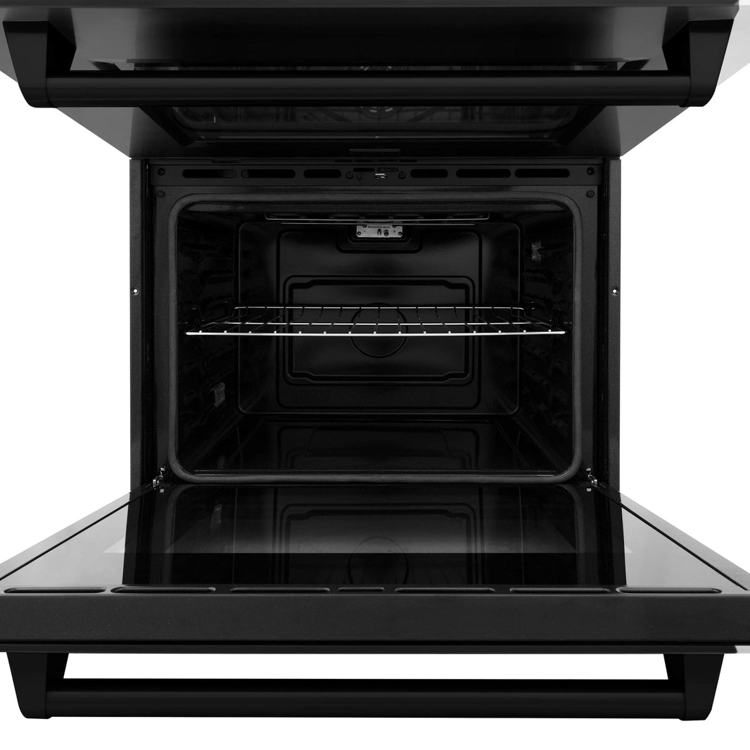 ZLINE 2-Piece Appliance Package - 36-inch Rangetop with Brass Burners and 30-inch Double Wall Oven in Black Stainless Steel (2KP-RTBAWD36)