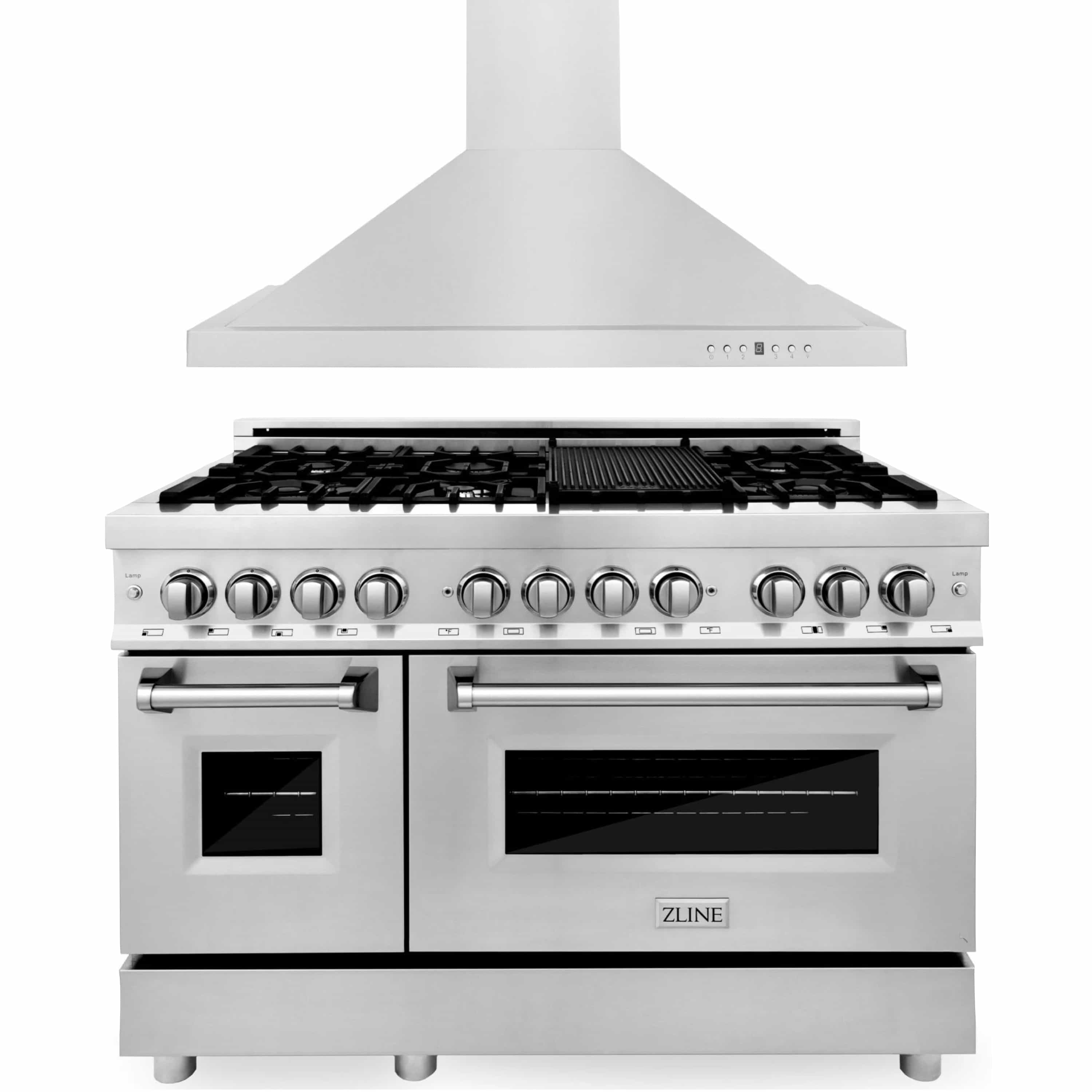 ZLINE 2-Piece Appliance Package - 48-inch Dual Fuel Range & Convertible Vent Hood in Stainless Steel (2KP-RARH48)