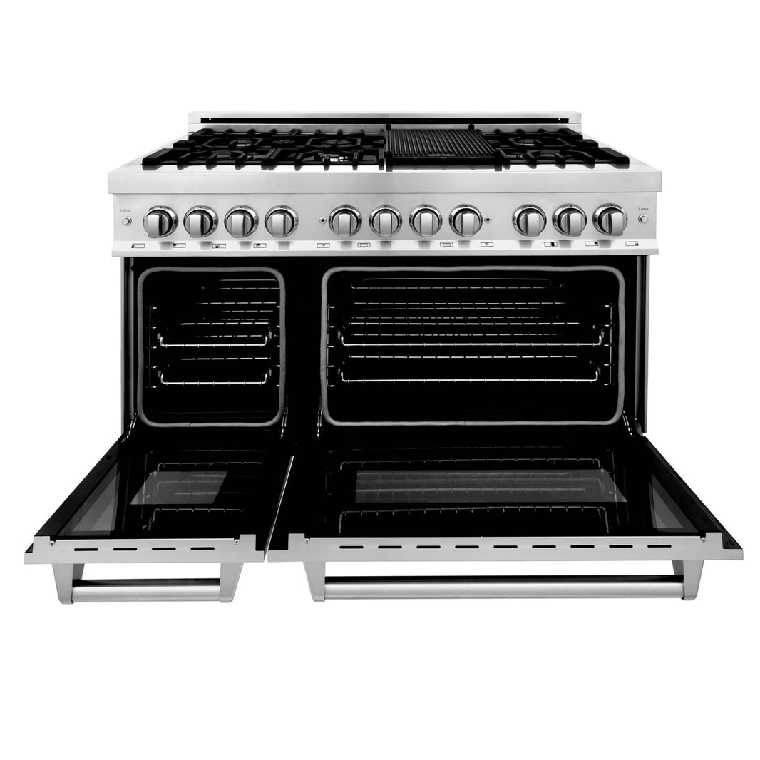 ZLINE 2-Piece Appliance Package - 48-inch Dual Fuel Range & Convertible Vent Hood in Stainless Steel (2KP-RARH48)