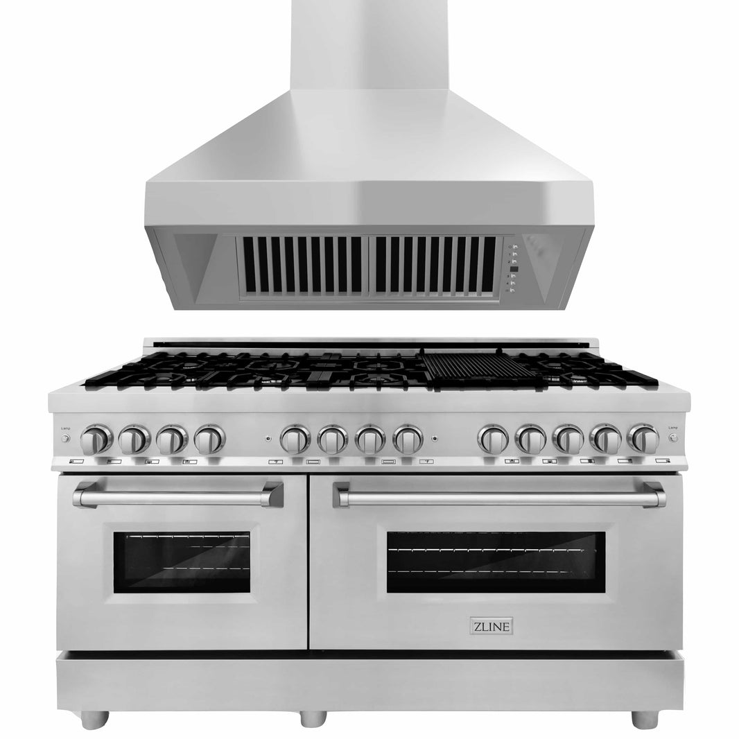 ZLINE 2-Piece Appliance Package - 60-inch Dual Fuel Range & Convertible Vent Range Hood in Stainless Steel (2KP-RARH60)