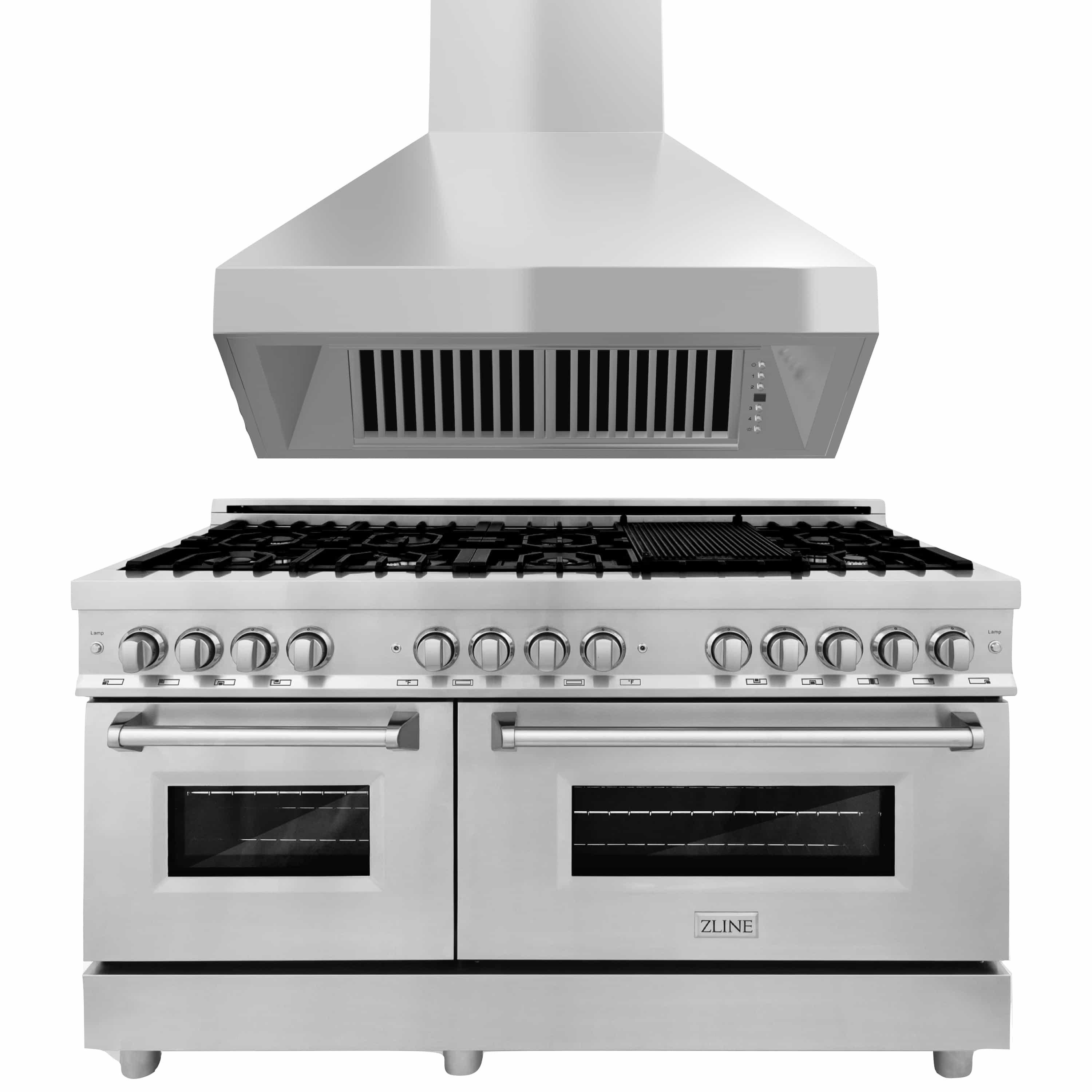 ZLINE 2-Piece Appliance Package - 60-inch Dual Fuel Range & Convertible Vent Range Hood in Stainless Steel (2KP-RARH60)