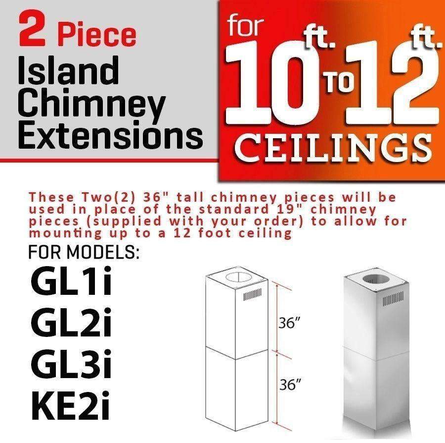 ZLINE 2 Piece Chimney Extension for 10ft-12ft Ceiling (2PCEXT-GL1i/GL2i/KE2i/KL3i)