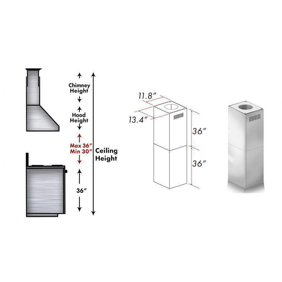 ZLINE 2 Piece Chimney Extension for 12' Ceiling (2PCEXT-667/697-304)