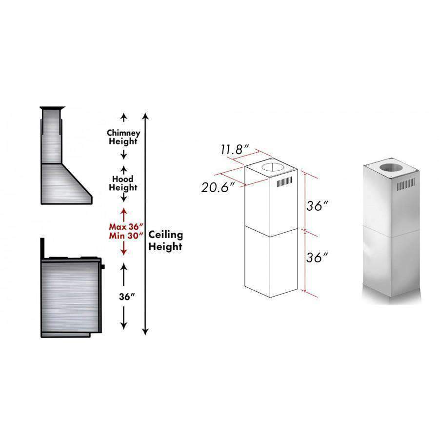 ZLINE 2 Piece Chimney Extension for 12' Ceiling (2PCEXT-KECOM)