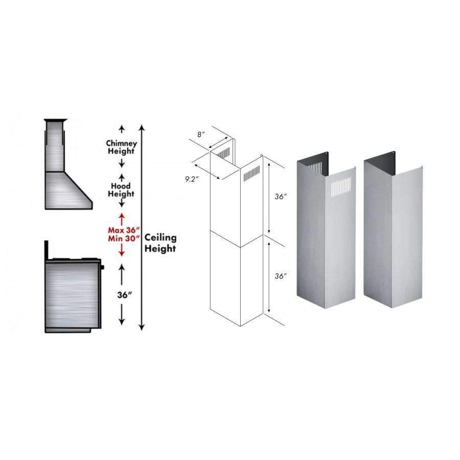 ZLINE 2 Piece Chimney Extensions for 12ft Ceiling (2PCEXT-KB/KL2/KL3)