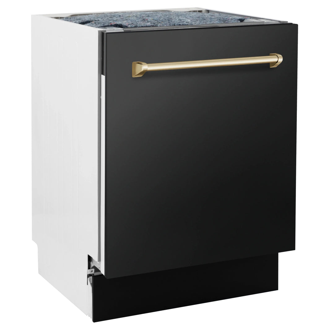 ZLINE 24" Autograph Edition Tall Tub Dishwasher in Black Stainless Steel with Gold Handle (DWVZ-BS-24-G)