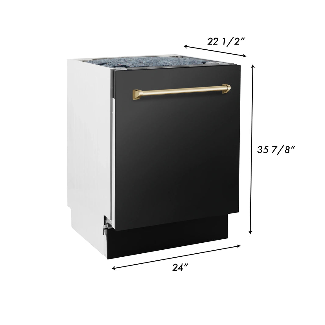 ZLINE 24" Autograph Edition Tall Tub Dishwasher in Black Stainless Steel with Gold Handle (DWVZ-BS-24-G)