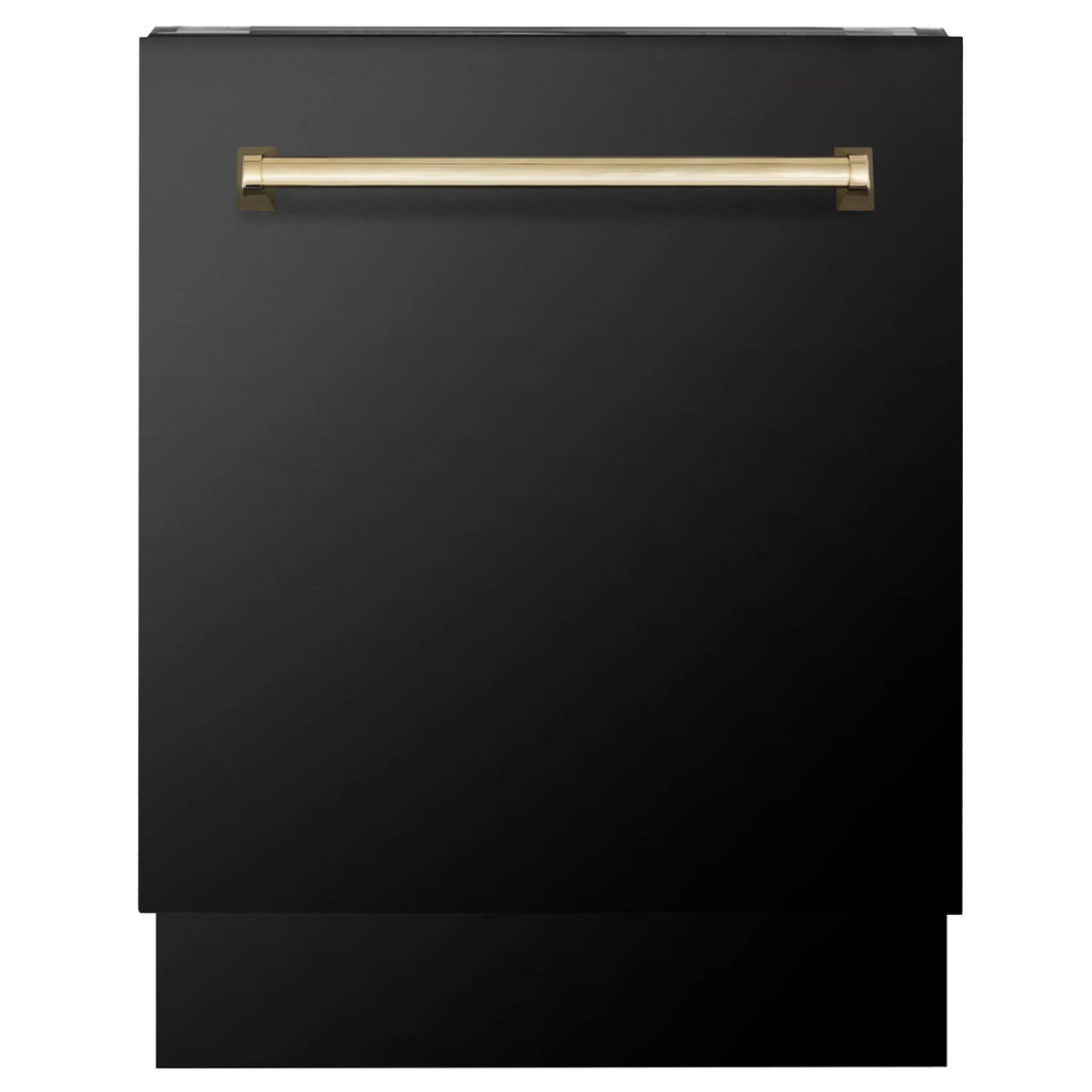 ZLINE 24" Autograph Edition Tall Tub Dishwasher in Black Stainless Steel with Gold Handle (DWVZ-BS-24-G)