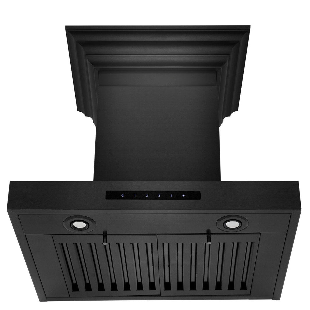 ZLINE 24-Inch Convertible Vent Wall Mount Range Hood in Black Stainless Steel with Crown Molding (BSKENCRN-24)