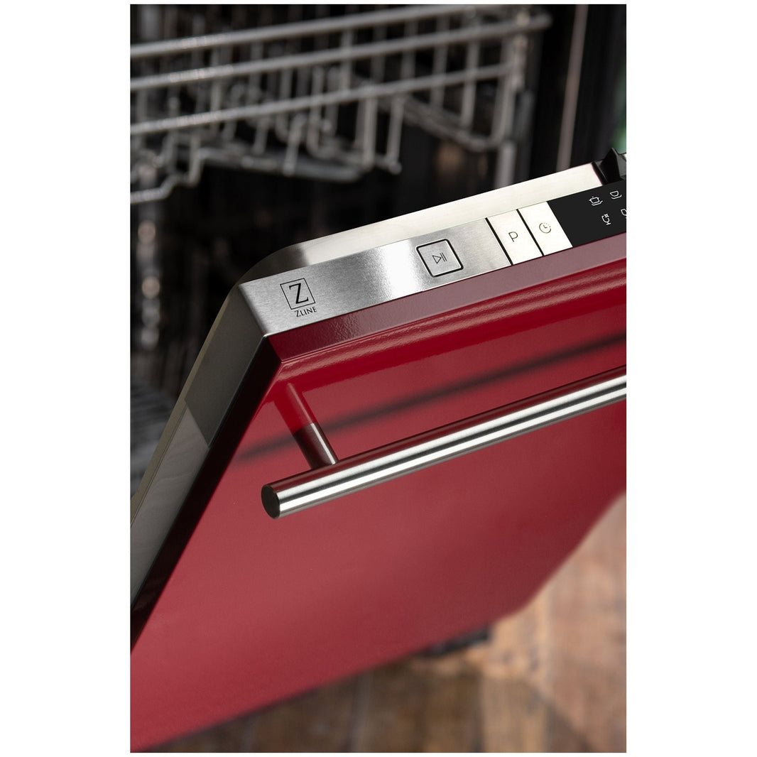 ZLINE 24" Dishwasher in Red Gloss with Stainless Steel Tub and Modern Style Handle (DW-RG-H-24)