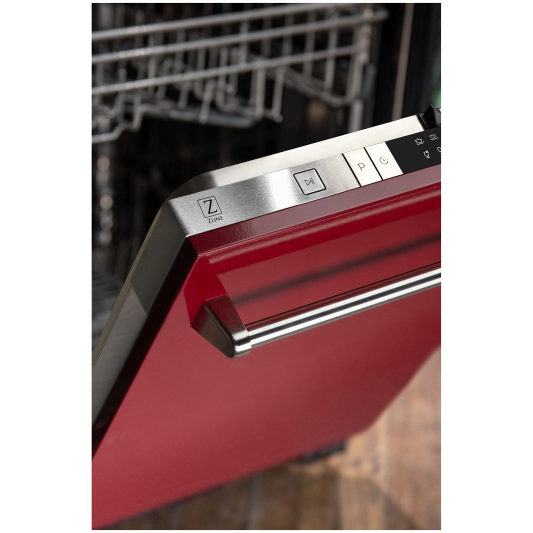 ZLINE 24" Dishwasher in Red Gloss with Stainless Steel Tub and Traditional Style Handle (DW-RG-24)