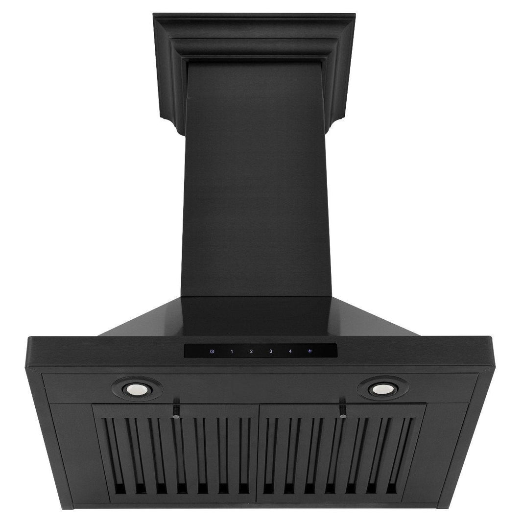 ZLINE 24-Inch Convertible Vent Wall Mount Range Hood in Black Stainless Steel with Crown Molding (BSKBNCRN-24)