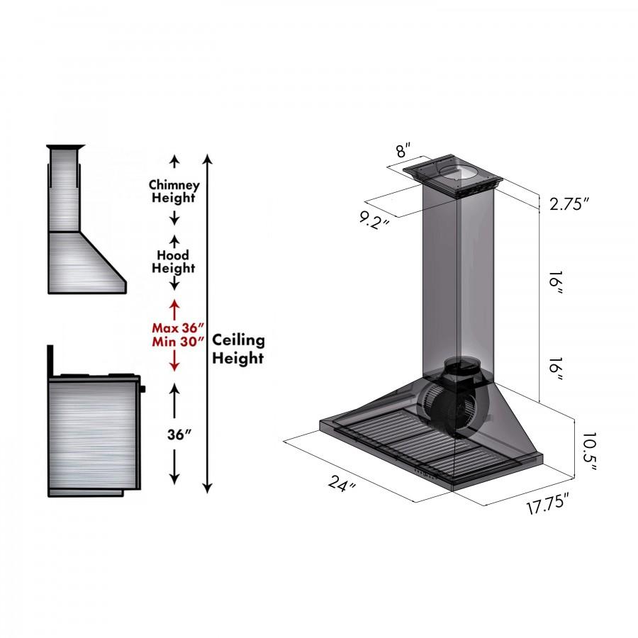 ZLINE 24-Inch Convertible Vent Wall Mount Range Hood in Stainless Steel with Crown Molding (KBCRN-24)