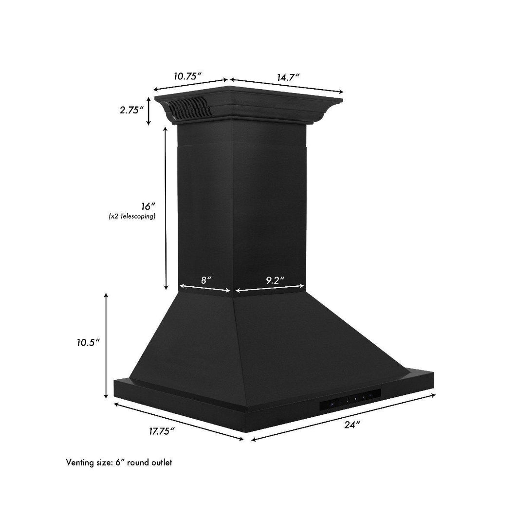 ZLINE 24-Inch Wall Mount Range Hood in Black Stainless Steel with Built-in CrownSound Bluetooth Speakers (BSKBNCRN-BT-24)