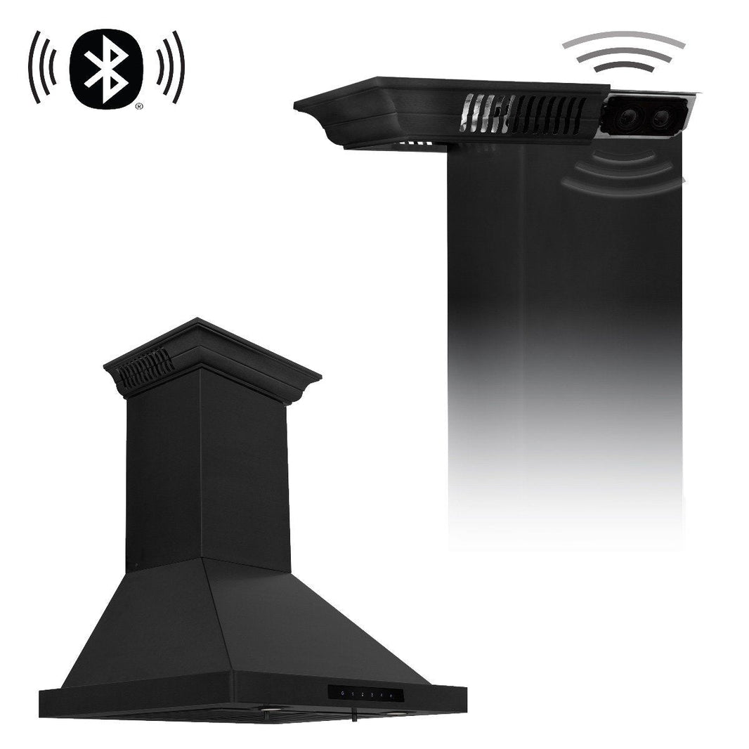 ZLINE 24-Inch Wall Mount Range Hood in Black Stainless Steel with Built-in CrownSound Bluetooth Speakers (BSKBNCRN-BT-24)