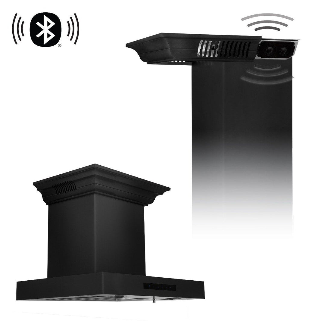 ZLINE 24-Inch Wall Mount Range Hood in Black Stainless Steel with Built-in CrownSound® Bluetooth Speakers (BSKENCRN-BT-24)