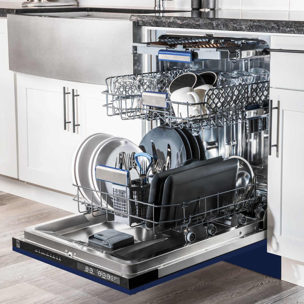 ZLINE 24" Tallac Series 3rd Rack Dishwasher in Blue Gloss with Stainless Steel Tub, 51dBa (DWV-BG-24)