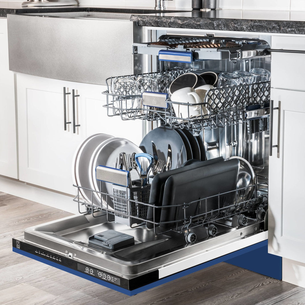 ZLINE 24" Tallac Series 3rd Rack Dishwasher in Blue Matte with Stainless Steel Tub, 51dBa (DWV-BM-24)