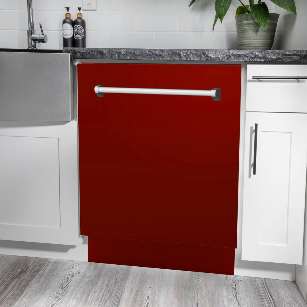 ZLINE 24" Tallac Series 3rd Rack Dishwasher in Red Gloss with Stainless Steel Tub, 51dBa (DWV-RG-24)